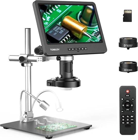 TOMLOV DM602 Pro 3 Lens 10.1" HDMI Digital Microscope 2000X, Boom Arm Stand