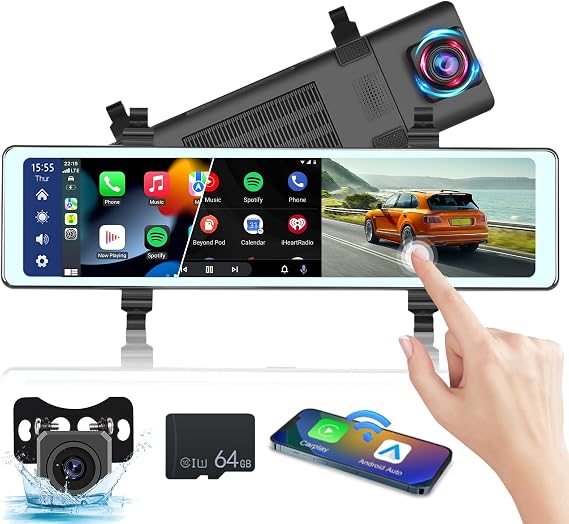 NHOPEEW 11.26 inch Rear View Mirror Camera with Carplay and Android Auto