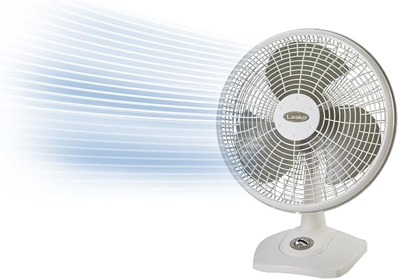 Lasko 16" Oscillating Portable Performance Table Fan for Home with 3 Speeds, Tilt-Back Fan Head, Carry Handle, White, 2506