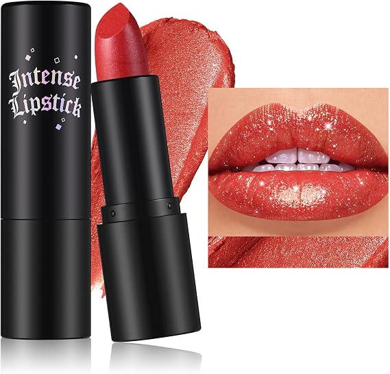 Glitter Lipstick, Red Shimmer Lipstick Lip Gloss, Sparkly Highly Pigmented Long Lasting Non-stick Lip Stain Makeup Gift for Women