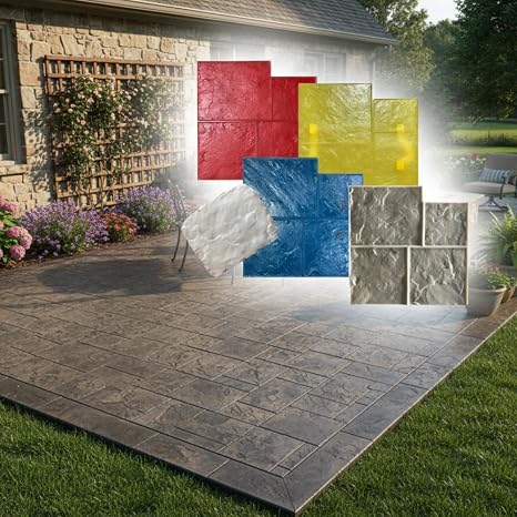 Ashlar Slate Stone Concrete Stamps Mats Set of 5 - Made in USA 24" x24 - Durable Polyurethane, Flexible & Rigid Forms for Driveways and Patios (SM 3001/S-5)