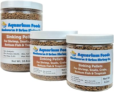 Aquatic Foods Inc. Shrimp Pellets, 40% Protein Sinking 332 x 14 Pellets for Shrimp, Snails, Crabs, Axolotls, Newts, Catfish, Plecos, All Bottom Tropical Fish...18.8oz Large Round Jar