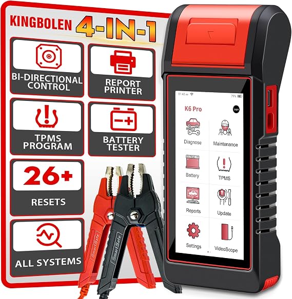 KINGBOLEN K6 Pro All Systems OBD2 Scanner Bidirectional Diagnostic Tool with ECU Function, 26+ Reset, Battery Testing, Built-in Printer, FCA AutoAuth, CANFD/DoIP, 2 Years Update