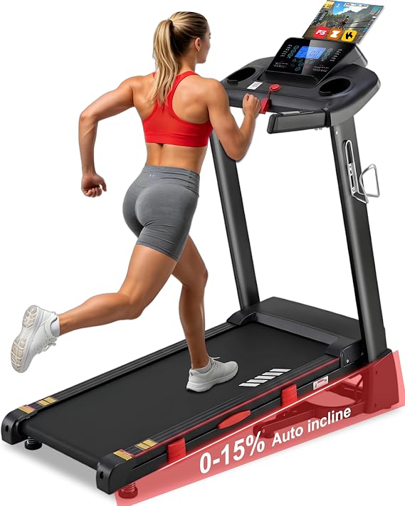 Treadmill with Incline,15-Level Auto Incline, 18" Wide Belt, 350lb Capacity, 3HP, 0.5-10 MPH, 36 Programs Running Treadmills for Home with Bluetooth APP