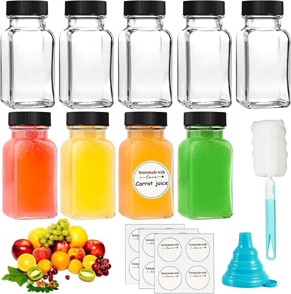 9Pcs 70ml Square Glass Shot Bottles with Lids, Leak-Resistant