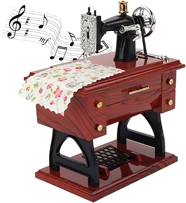 Chloefairy Retro Music Box Vintage Sewing Machine Musical Box Hand-Cranked Clockwork Mechanical Music Box for Teen Girls Gift Brown