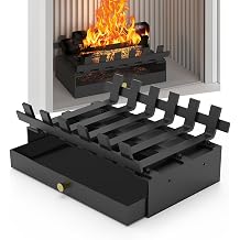 Air Jade Fireplace Grate with Ash Tray, 14" Wide Heavy Duty Wrought Iron Fireplace Log Grate, Firewood Burning Rack Holder with Ash Pan for Indoor Chimney Hearth, Wood Stove, and Small Fireplace