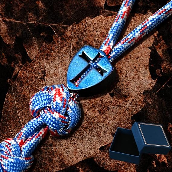 Titanium Beads Paracord Lanyards: TC4 EDC Lanyard Beads for Knives, CNC Metal Crusader Shield Knife Lanyard Bead for Keychain, DIY Lanyard Bead with Parachute Cord