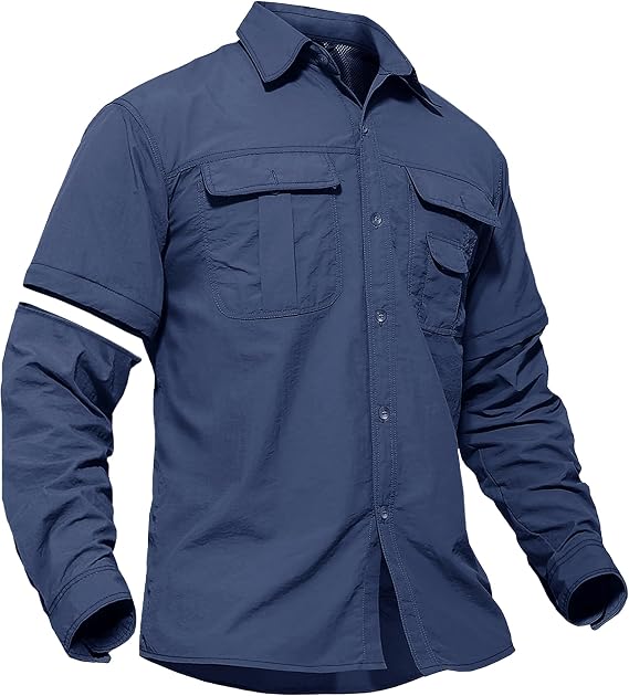 TACVASEN Men's Outdoor Shirt, Long Sleeve, Military Tactical T-Shirt, Mountain Climbing, Quick Drying, Removable, Short Sleeve