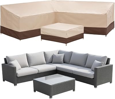 loriano V-Shaped Patio Furniture Covers, 600D Heavy Duty Patio Furniture Covers, Fits 5-Seater Sectional Sofa 85 W32 D30 H