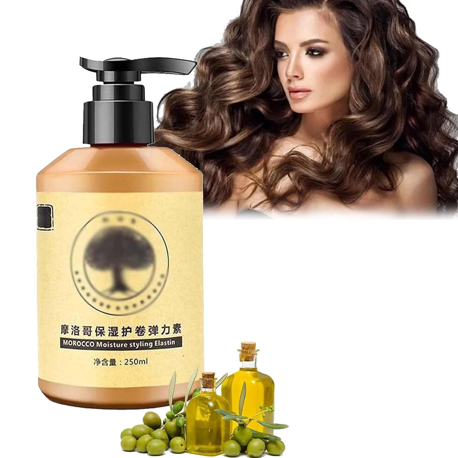 Long-Lasting Styling Moroccan Volume Moisturizing Elasticity, Hydrating Styling Cream, Morocco Moisture Styling Elastin 250ml Curl Enhancing Hair Cream for Thick, Curly Hair 1pcs