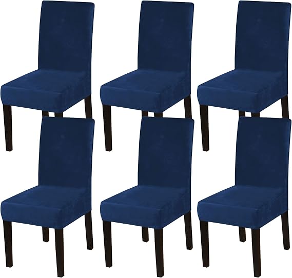 Turquoize Chair Covers for Dining Chairs Set of 6 Velvet Navy Blue Chair Slip Covers for Dining Chairs Stretch Removable Kitchen Chair Seat Covers for Dining Room, Hotel, Ceremony (6, Navy)