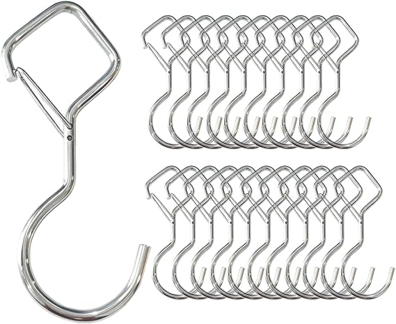 Heavy Duty Screw Hooks for Hanging, 4-Inch Ceiling Hooks with Safety Lock, Strong Hooks for Plants, Clothes, Kitchen Utensils, String Lights, Handbags, Towels (Silver, 32 Pcs)