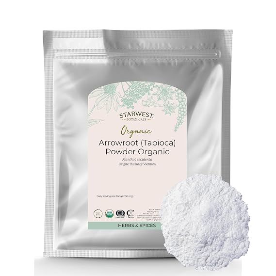 Starwest Botanicals Arrowroot Tapioca Powder Organic - Bulk 1 lb Bag | Gluten Free Thickener for Cooking & Baking, Root Starch, Certified Kosher, Non-GMO