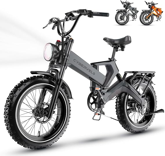 Cybervelo 1000W(Peak 1500W) Folding Electric Bike for Adults,Up to 130Miles,48V 40Ah Removable Battery,20" x 4.0 Fat Tire Foldable Electric Bicycle,8-Speed Electric Mountain E-Bike,Commuter Ebikes