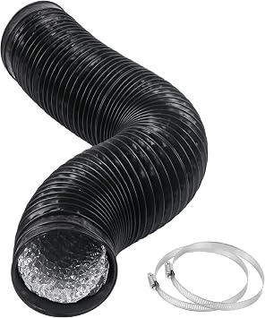 CABAX 4 Inch in Diameter 15 Feet Air Ducting, Black Flexible 4.5 Meters Length Aluminum Dryer Vent Hose Kit for HVAC Ventilation Fan Filter and Grow Tent with 2 Silver Clamps