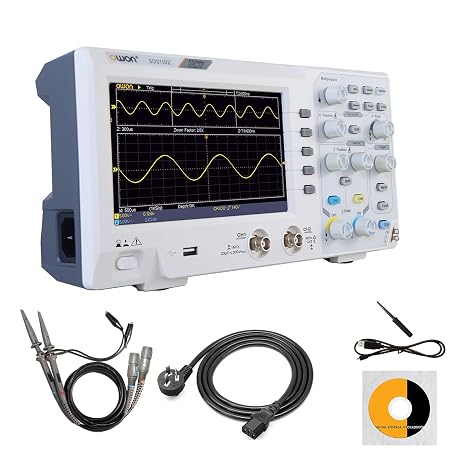 OWON 2-Channel Desktop Oscilloscope - 100MHZ Bandwidth, 1GS/s, 7in Super HD Digital Oscilloscope, Supports SCPI and LabVIEW - SDS1102