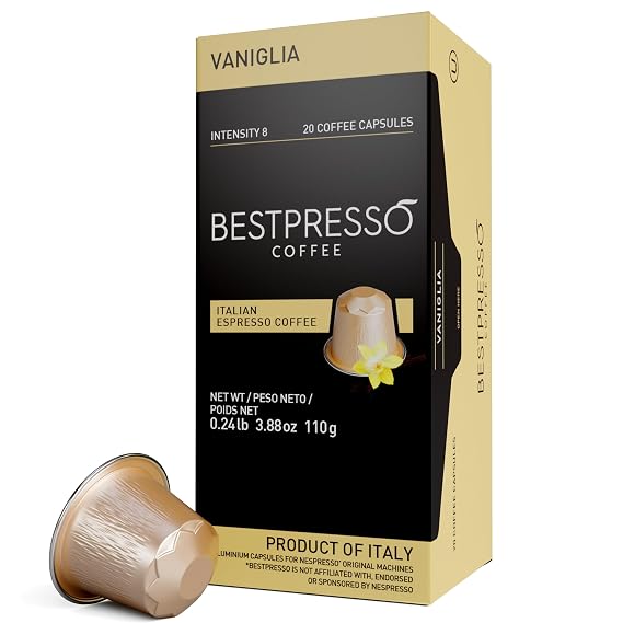 Bestpresso Coffee for Nespresso Original Machine 120 pods Certified Genuine Espresso Flavored Pack Vanilla Pods Compatible with Nespresso Original