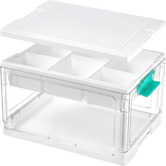 Vtopmart 24 QT Clear Plastic Storage Box with Building Baseplate Lid,1 Pack