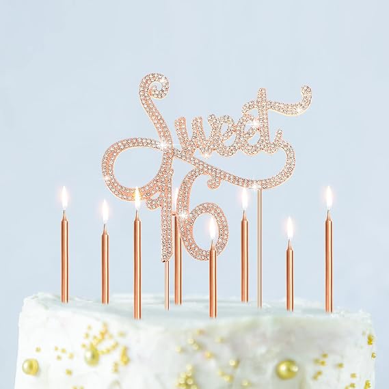 Tondiamo 20 Sweet 16 Birthday Candles Cake Topper Decorations,Rose Gold
