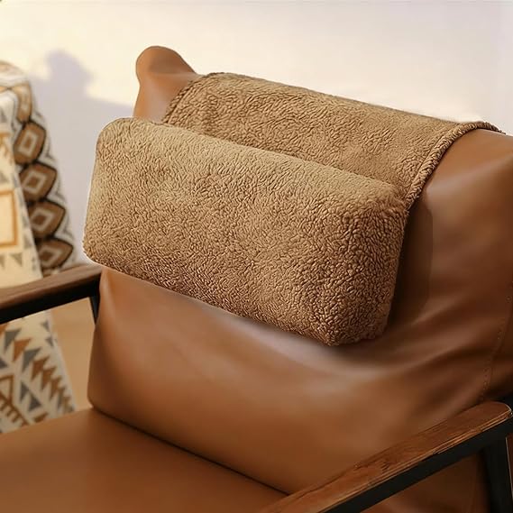 Neck Support Pillow, Headrest Ergonomic Pillow for Chair Recliners Armchairs, Non-Slip Soft Neck Head Rest Cushion for Pain Relief with Pockets, Camel