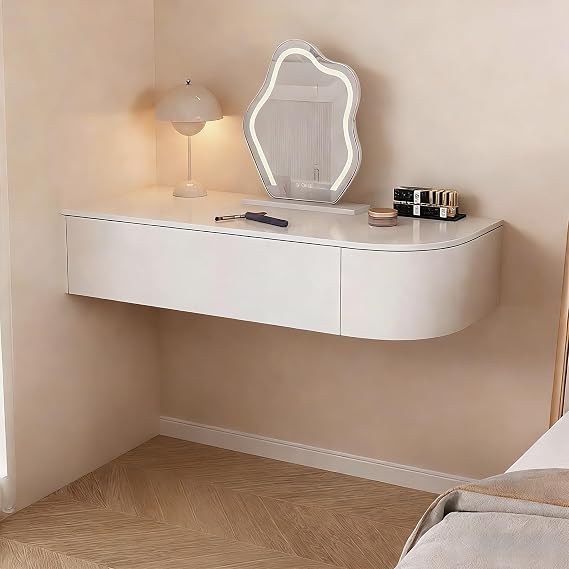 Floating Dressing Table, Wall Mounted Dressing Table for Small Spaces, Vanity Desk with Drawers, Space-Saving, Modern Makeup Desk for Bedroom Hallway Living Room, Office, Mirror NOT Included