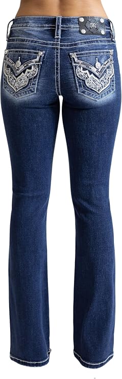 Miss Me Women's Western Stampede Faux Flap Pocket Mid-Rise Bootcut Jeans