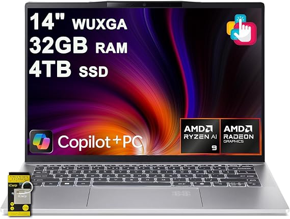 acer Swift 14 AI Portable Laptop 14" WUXGA Matte Touchscreen AMD 10-core Ryzen AI 9 365 (Up to 50 NPU Tops - Up to 73 GPU Tops) 32GB RAM 4TB SSD for Creator Business Work Win11 ICP Hub