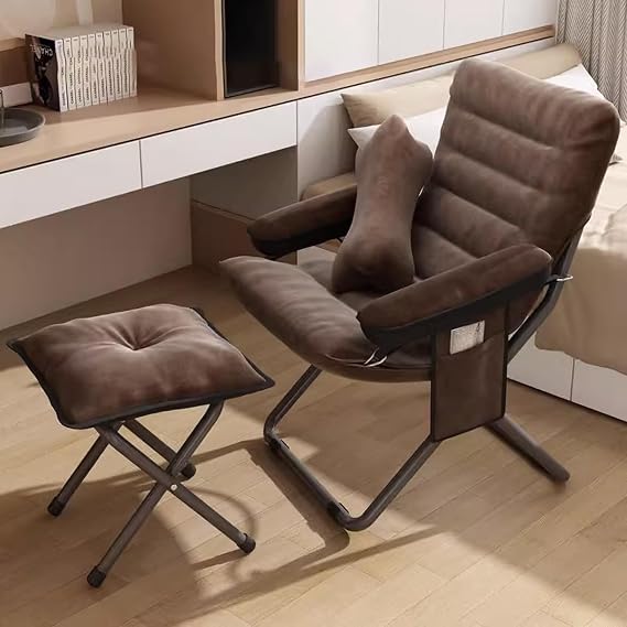 Chair and Ottoman Set, Lazy Chair with Ottoman, Modern Leisure Sofa with Armrests and Side Pocket, Folding Reading Chair with Footrest for Bedroom, Living Room, Dorm