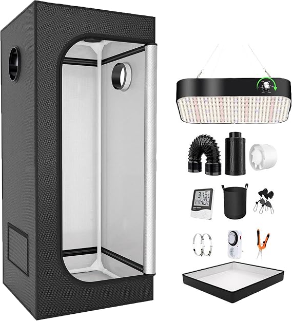 Grow Tent Kit with 200W Full Spectrum LED Light, Timer, Hygrometer, and Observation Window, 15.7x15.7x47.2 Inch Hydroponic Indoor Growing System