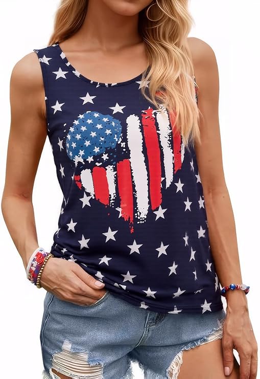 Women's American Flag Tank Tops 4th of July Sleeveless USA Flag Shirts Casual Racerback Stars and Stripes Patriotic T Shirts