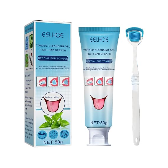 Tongue Cleaner Gel with Tongue Brush, Tongue Cleaning Gel Set, Easy to Use Tongue Scraper & Cleaning Gel Kit, Tongue Cleaning Kit for Fresh Breath