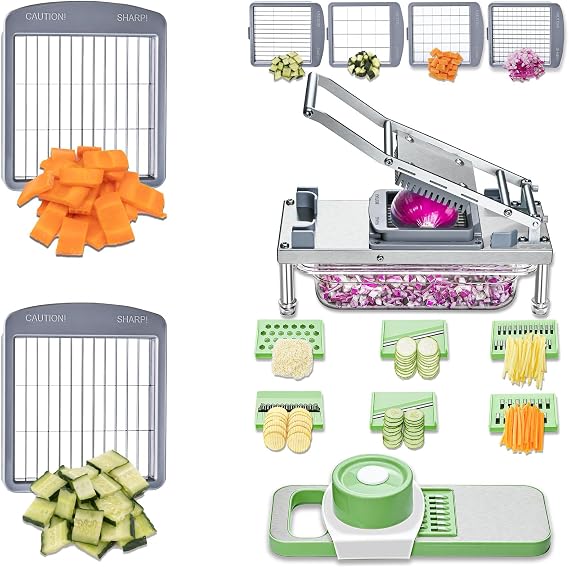 2 Replacement Slicing blades And Stainless steel Vegetable Chopper With 10 Blades