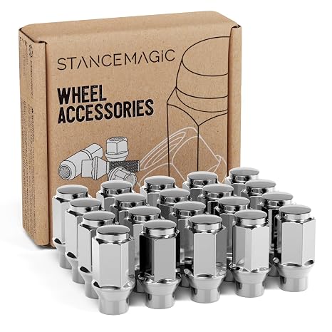 20pcs Chrome Silver Bulge Lug Nuts - 1/2x20 Threads - 1.75 inch Length - ET Style (Extended Threads) - Cone Conical Taper Seat Shank - Closed End - Compatible with 5Lug Vehicles Wheels