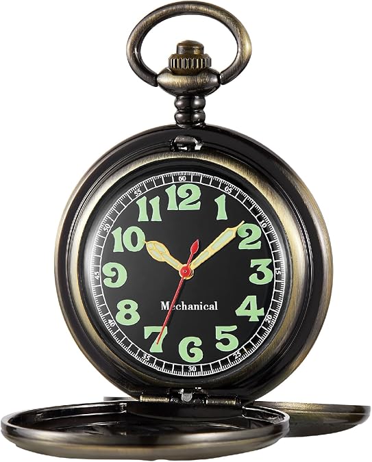 Men's Mechanical Pocket Watch Double Open Pocket Watch with Chain