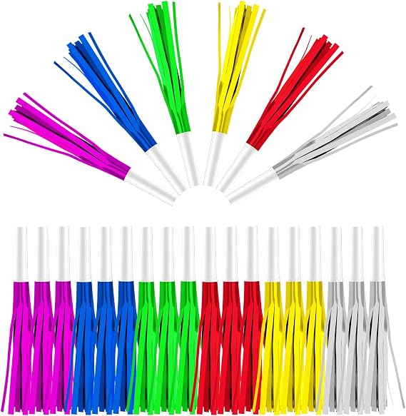 24PCS Bulk Party Blowers & Colourful Noise Makers - Fringed Glitter Party Horns Whistles for Birthday Graduation Christmas New Year - Premium Party Supplies (Mixed Colors)
