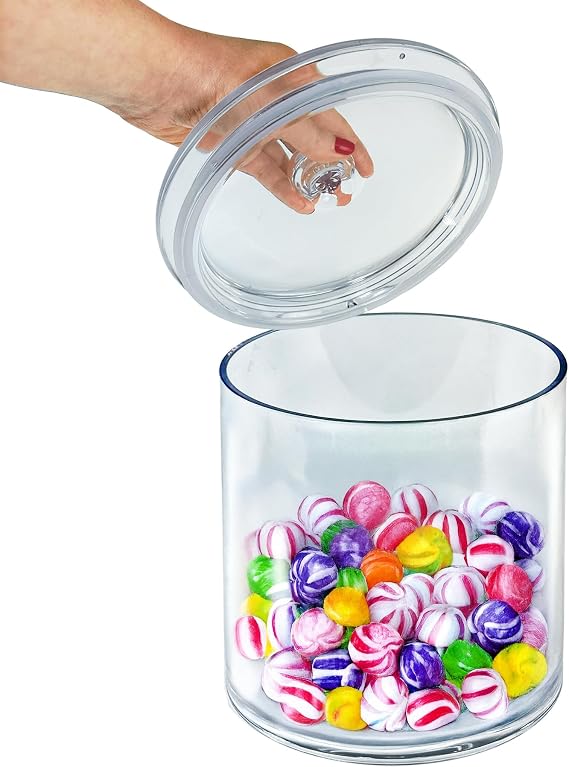 Azar Displays 400423 Small Round Candy Bin with Acrylic Lid 1.34 Gallon Airtight Clear Food Storage Container, Countertop Snack Organizer, Bulk Candy Jar for Pantry, Coffee, Cereal & Retail Display