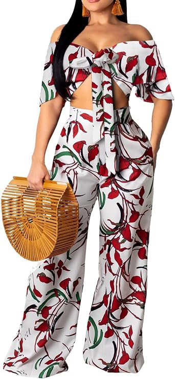sexycherry Women's Sexy Tropical Vacation Outfits Long Pants with Pockets
