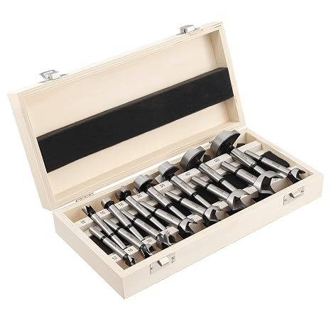 15Pcs Forstner Bit Set, 10mm-50mm Woodworking Drill Bits with Wooden Case, Clean Cut Wood Hole Saw Set for Cabinet Making, Furniture Building, DIY Woodworking Projects