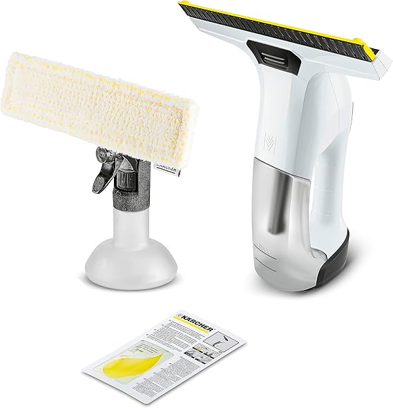 Karcher battery operated window cleaner WV 6 Plus (extra long battery life: 100 min, replaceable suction nozzle, spray bottle with microfiber cloth, Window cleaner concentrate 20 ml, without special