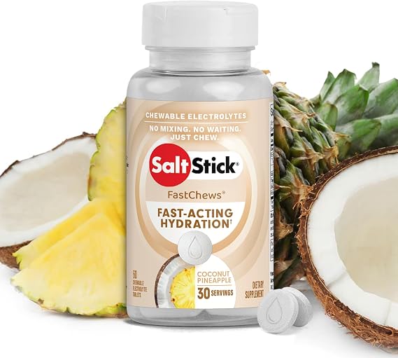 SaltStick Electrolyte FastChews Coconut Pineapple - 60 Chewable Tablets | Chewable electrolyte tablets that start working in 45 seconds. No mixing or waitingjust chew for hydration on the go.