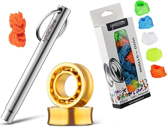 MAGICYOYO 25 Replacement Yoyo Strings, 2 Golden-Plated 10 Ball Yoyo Bearings + Bearing Remover