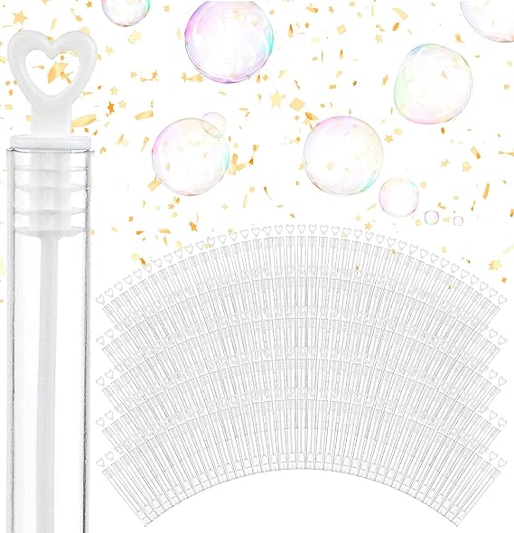Wedding Bubbles Bulk - White Heart Top Wands (100 Count) Individual Mini Bubble Wand Favors for Weddings, Celebration Party Favor for Guests - Stock Your Home