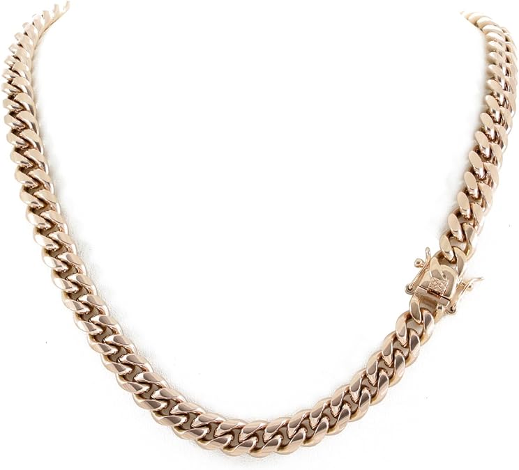 HarlemBling Men's Miami Cuban Link Chain 14k 18k Yellow Gold White Or Rose Gold Plated Stainless Steel 8-18mm Thick (Rose Gold 10mm, 30)