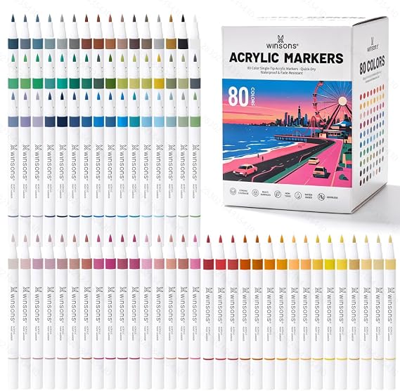 WINSONS Acrylic Markers, Single-Tip, 80 Colors