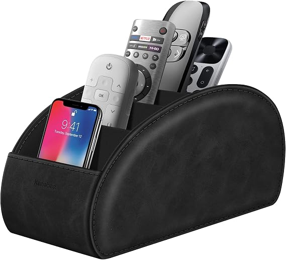 KENOBEE Large Remote Control Holder with 5 Compartments, Black