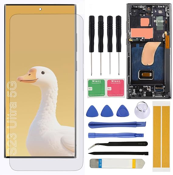 LCD Screen Replacement for Samsung Galaxy S23 Ultra 5G LCD S918U S918A S918W 6.8" Display Assembly LCD Touchscreen Digitizer with Tools Frame
