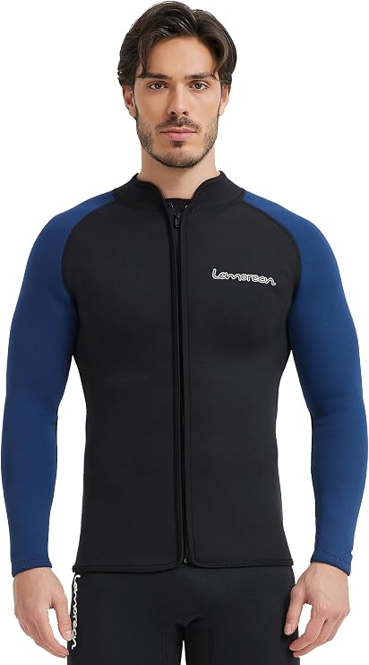 Lemorecn Wetsuit Top Men, 3mm Wetsuits Jacket Long Sleeve Neoprene Tops