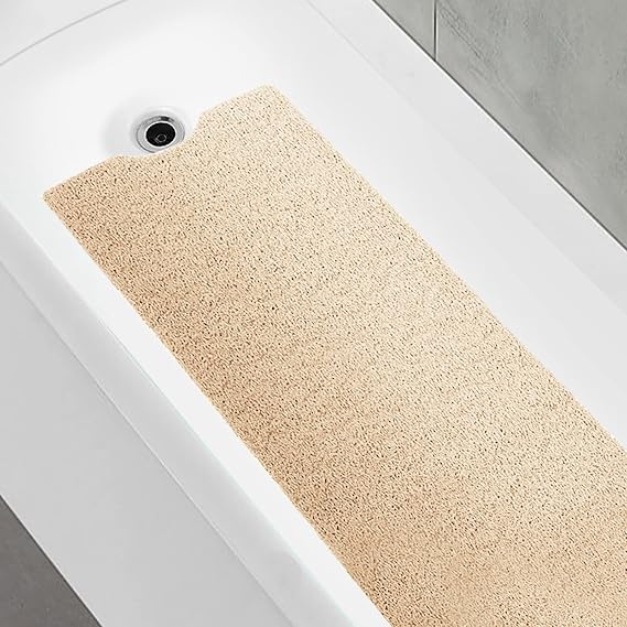 Bathtub Mat Non Slip Shower Soft PVC Loofah Bath Tub Mats for Bathroom 16''x40'', Beige