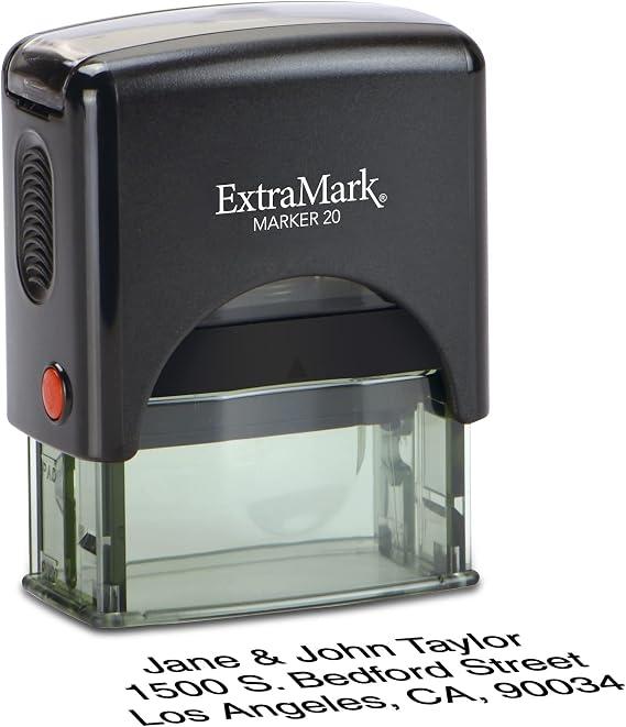 ExtraMark Self Inking Custom Text Stamp Customized Small Size Custom Text Stamp - Multiple Ink Color Options and Fonts - Easy Alignment